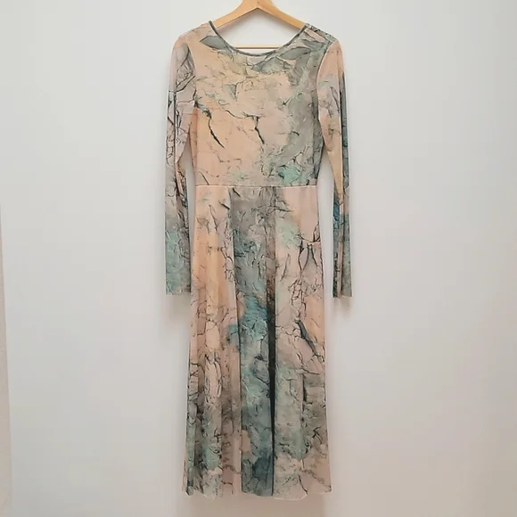 h & m mesh dress Women's Golden olive Draped Mesh Dress